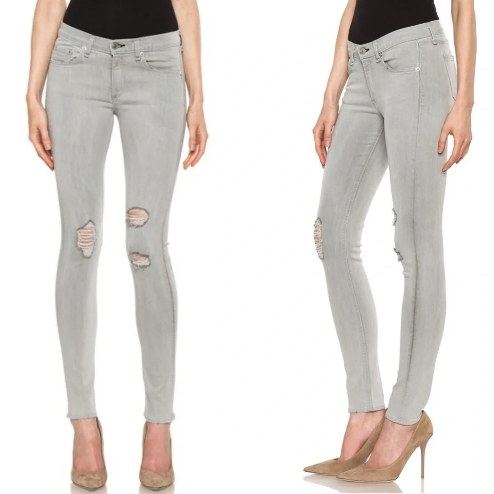 Rag & Bone Skinny Surrey Gray Distressed Skinny Mid Rise Stretch Celeb USA 27